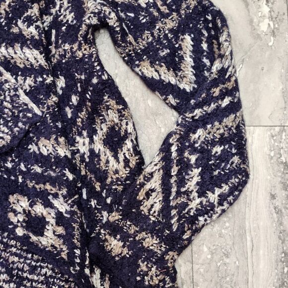 🇬🇪🔹️Lucky Blue Intarsia Chunky Knit Open Cascading Cardigan Sweater Large - Picture 9 of 12